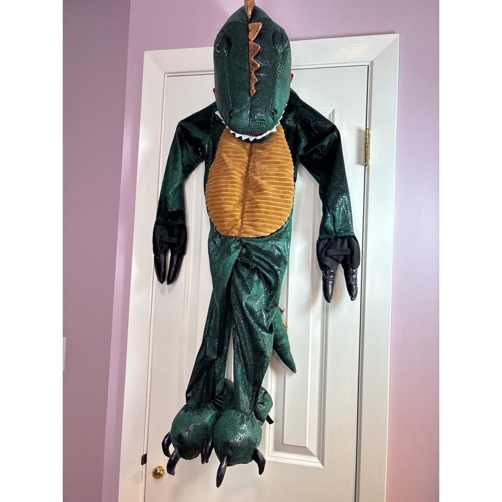 Hallow's Eve Kids Dinosaur Costume Green Scaly Plush Jumpsuit 5T Halloween